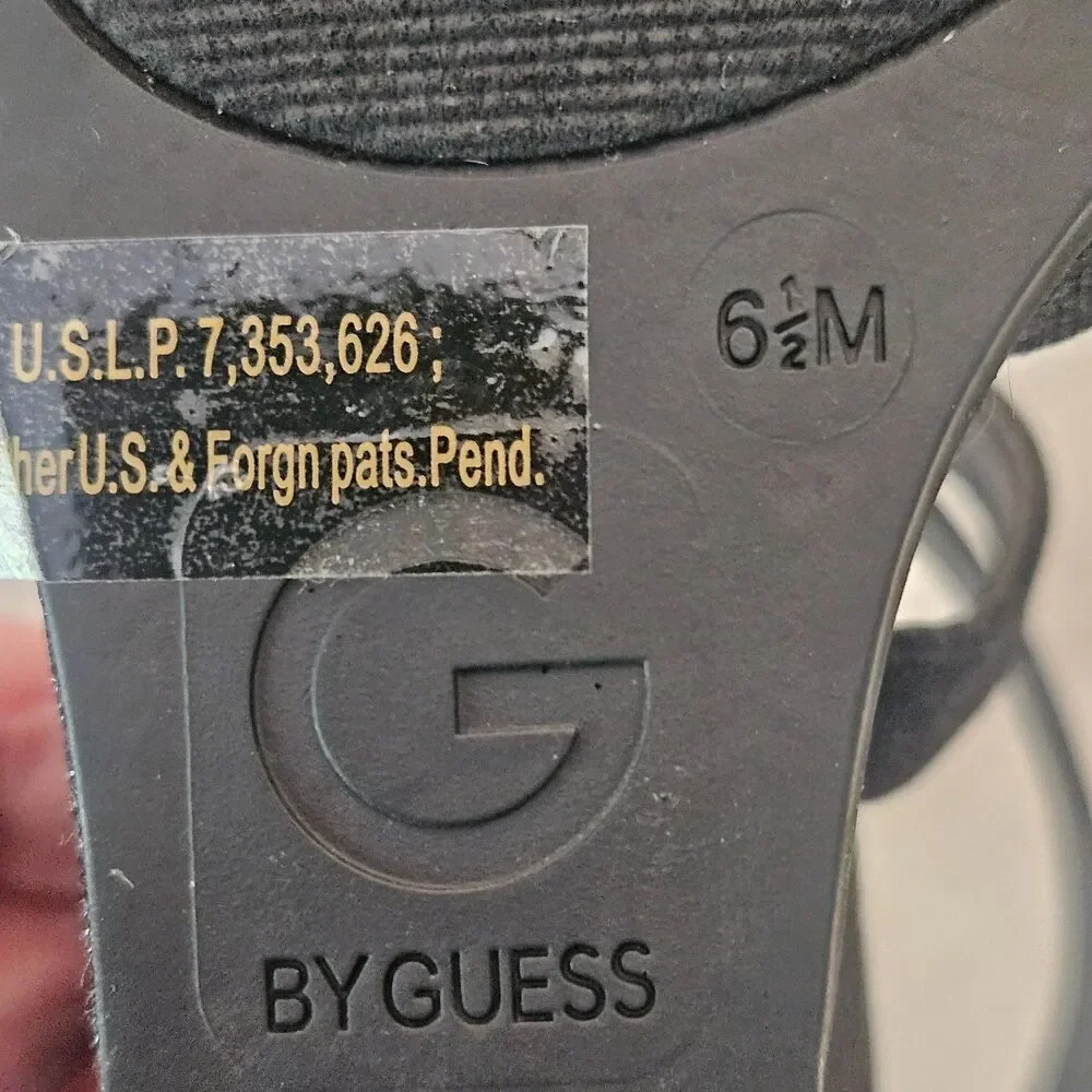 G by Guess Black Glimmer fabric Peep-Toe Wedge Sandals Strappy Night Out Glitter